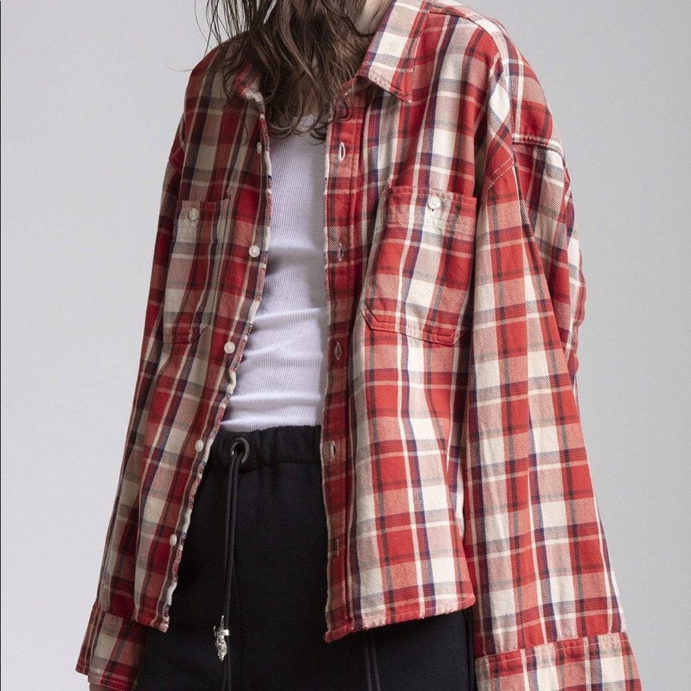 R13 Red and Cream Plaid Button Down Shirt